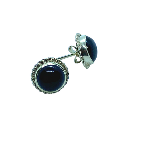 Sterling Silver Black Jadeite Earrings (round studs)