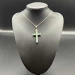 Sterling Silver Necklace and Green Cross Jadeite Pendant