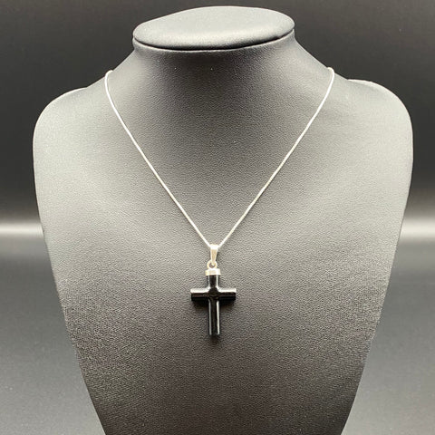 Sterling Silver Necklace and Black Cross Jadeite Pendant