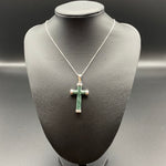 Sterling Silver Necklace and Green Cross Jadeite Pendant